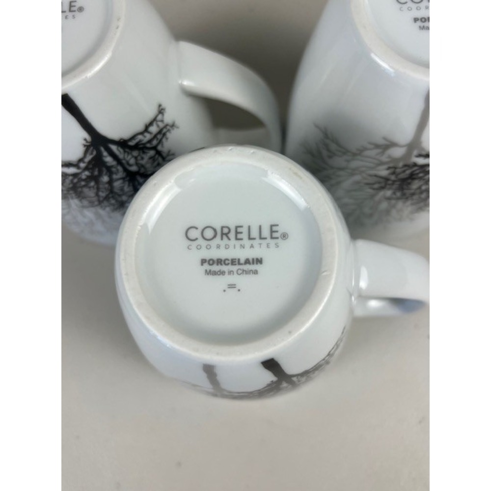 Corelle Coordinates TIMBER SHADOWS Porcelain Tree Coffee Tea Mugs White Set of 3 - Picture 2 of 8